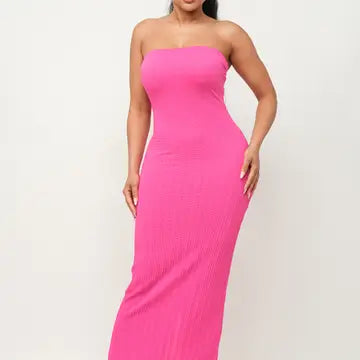 Braid Jacquard Solid Back Slit Tube Maxi Dress